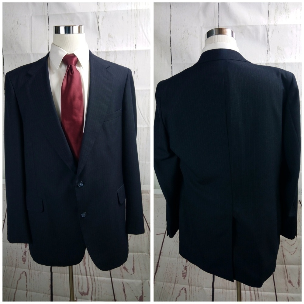Hardy Amies 46L Dark Blue Striped Suit Blazer - Picture 5 of 8